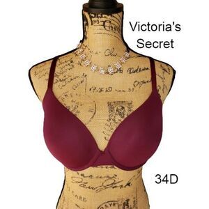 Victoria's Secret Bar 34D Lightly Lined Demi Everywhere T-shirt Bra Burgundy 34D